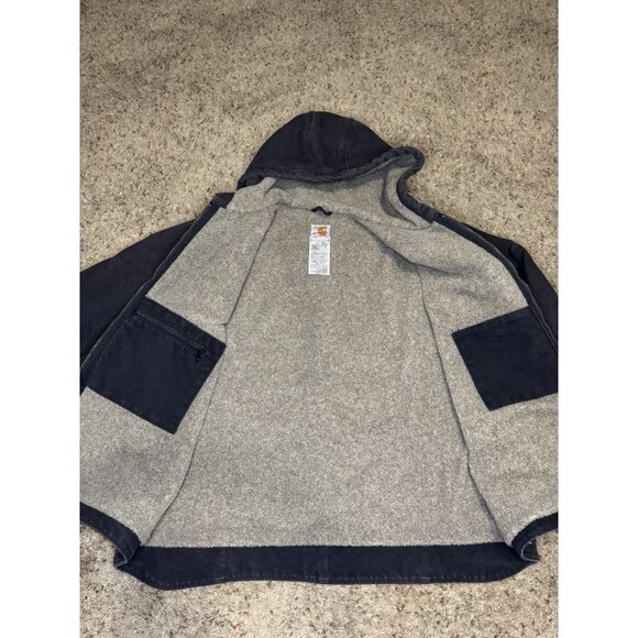 CARHARTT Washed Gray Duck Sherpa Lined Jacket Hoodie Outdoor Utility Workwear XL - Picture 10 of 15